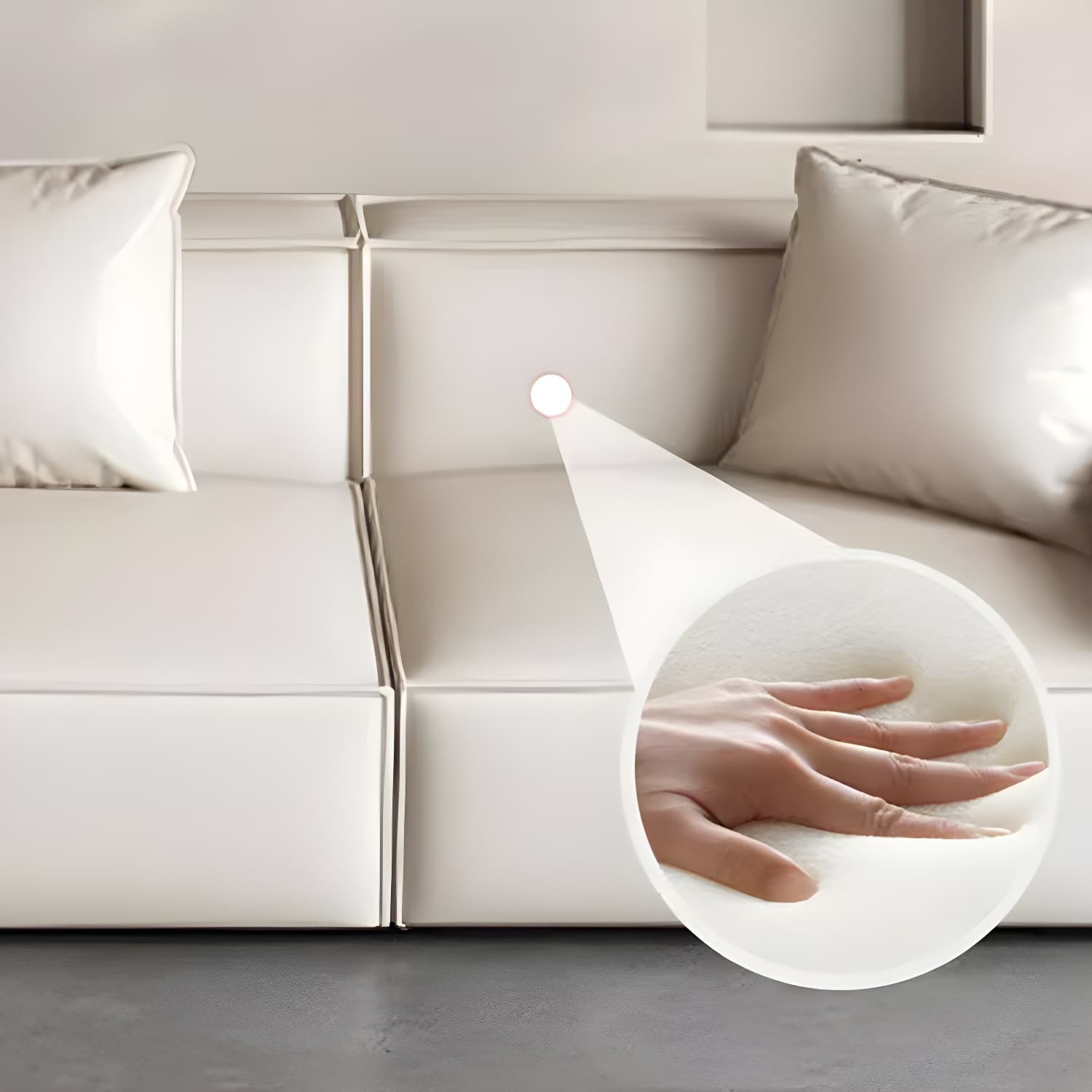 Modern Beige Square Arm Stationary Sectional Sofa in Pine Wood Frame - image 3