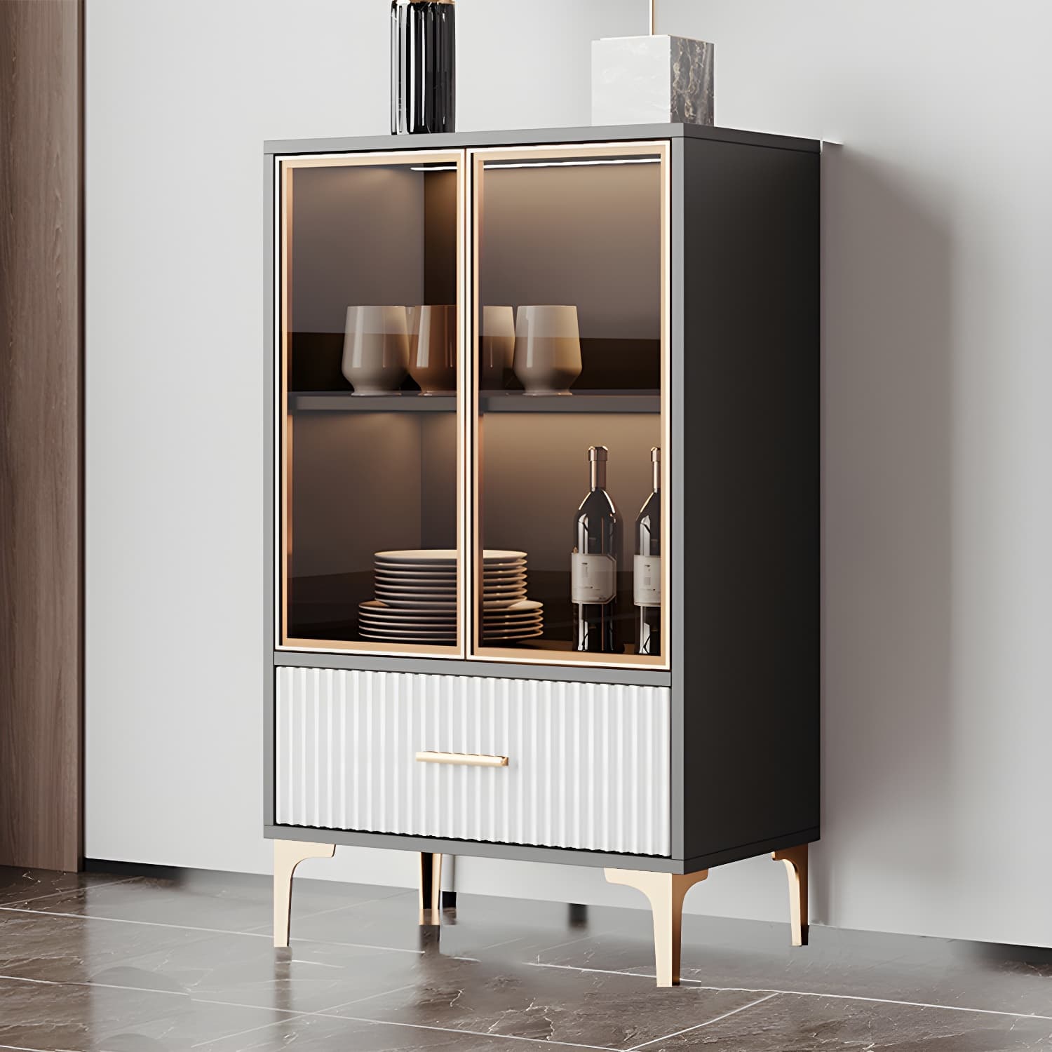 Contemporary Sideboard Cabinet for Dining Room with Glass Doors & Drawers Included - image 12