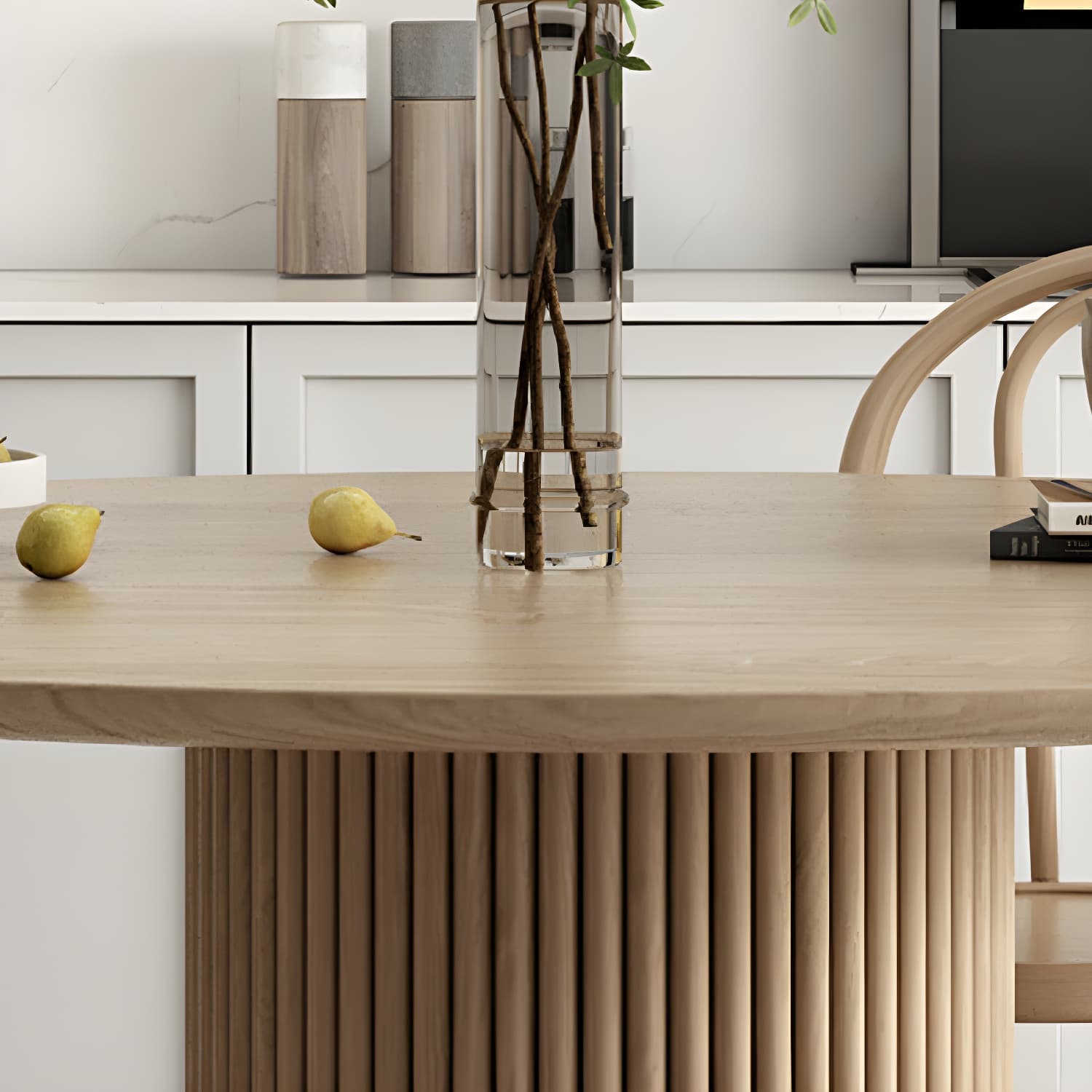 Modern Round Dining Table Pine Solid Wood Pedestal Dining Table in Natural - image 9