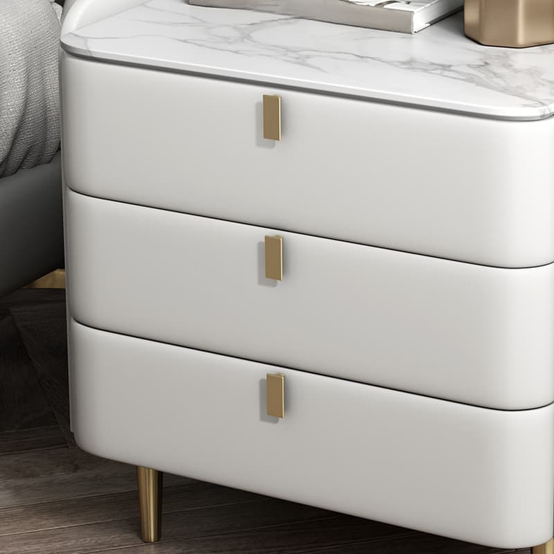 Art Deco 3 Tiers Drawer Storage Bedside Table with Stone Countertop - image 21