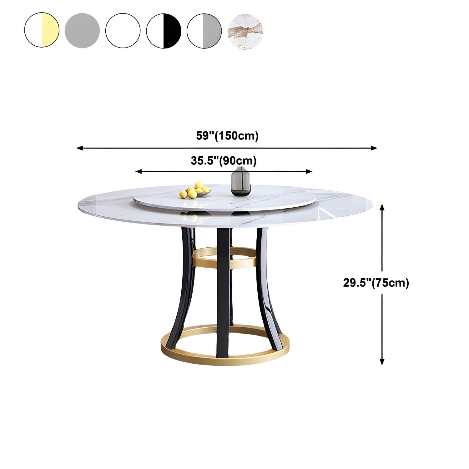 Round Sintered Stone Dining Table Modern Turntable Furniture with Solid Wood Pedestal Base - image 14