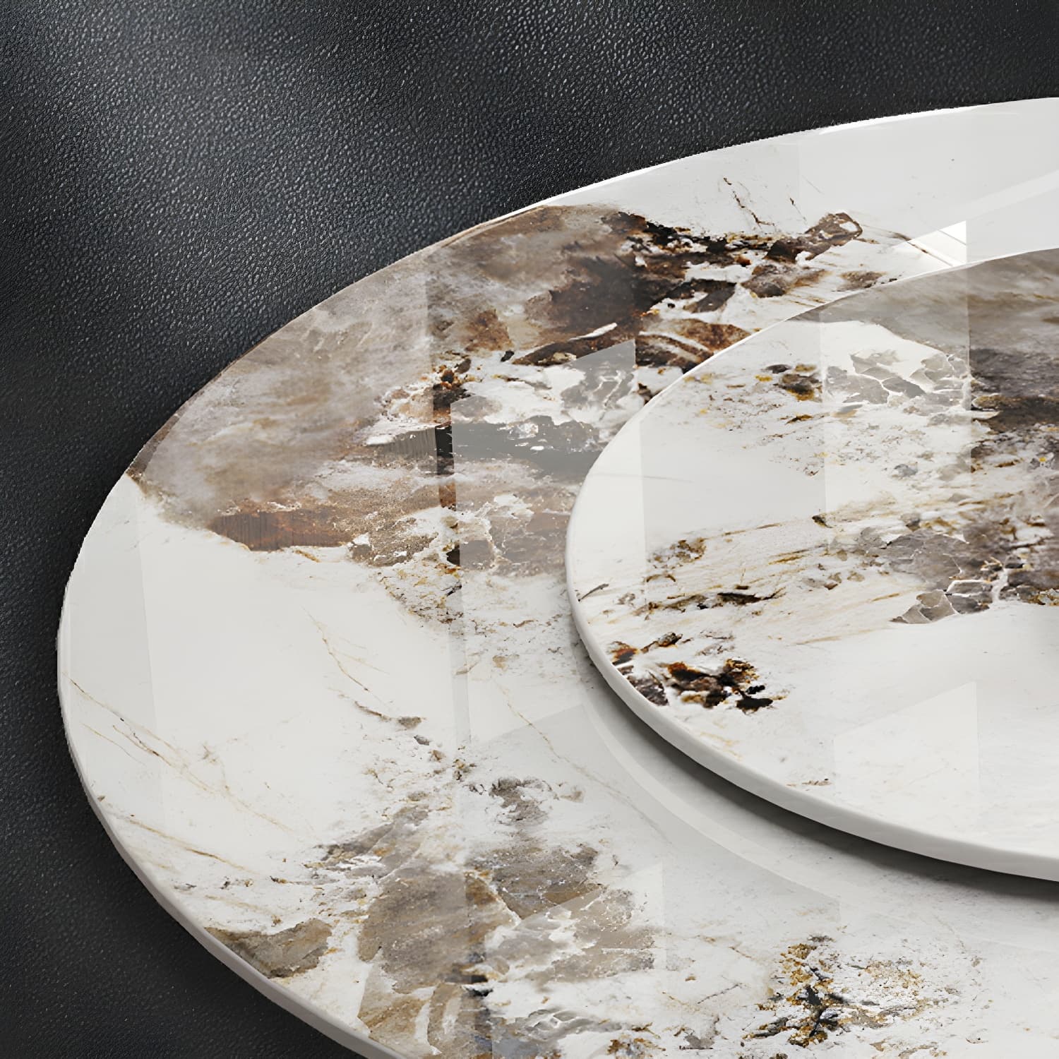 Stunning White Stone Round Dining Table with Lazy Susan and Silver Steel Pedestal Base - image 6