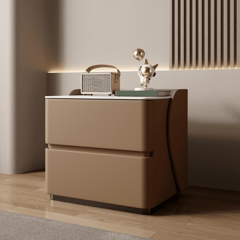 Minimalist 2 Tiers Drawer Storage Bedside Table with Faux Marble Top - image 8