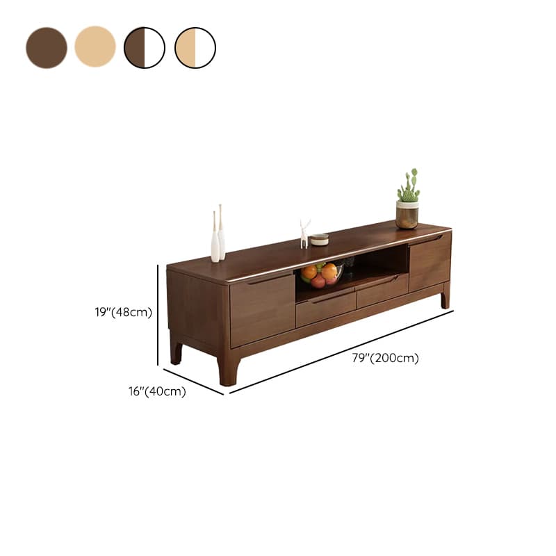 Art Deco Natural Wood TV Stand with 2 Drawers, 2 Cabinets, and Visible Storage - image 17