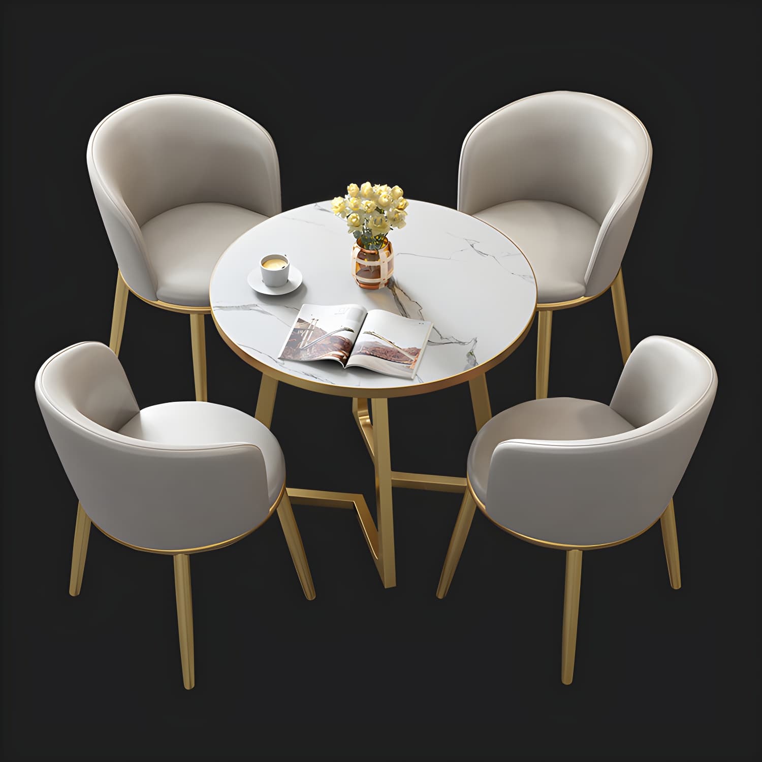 5 Piece Round Shape Wood Top Dining Room Chair and Table Set - image 14