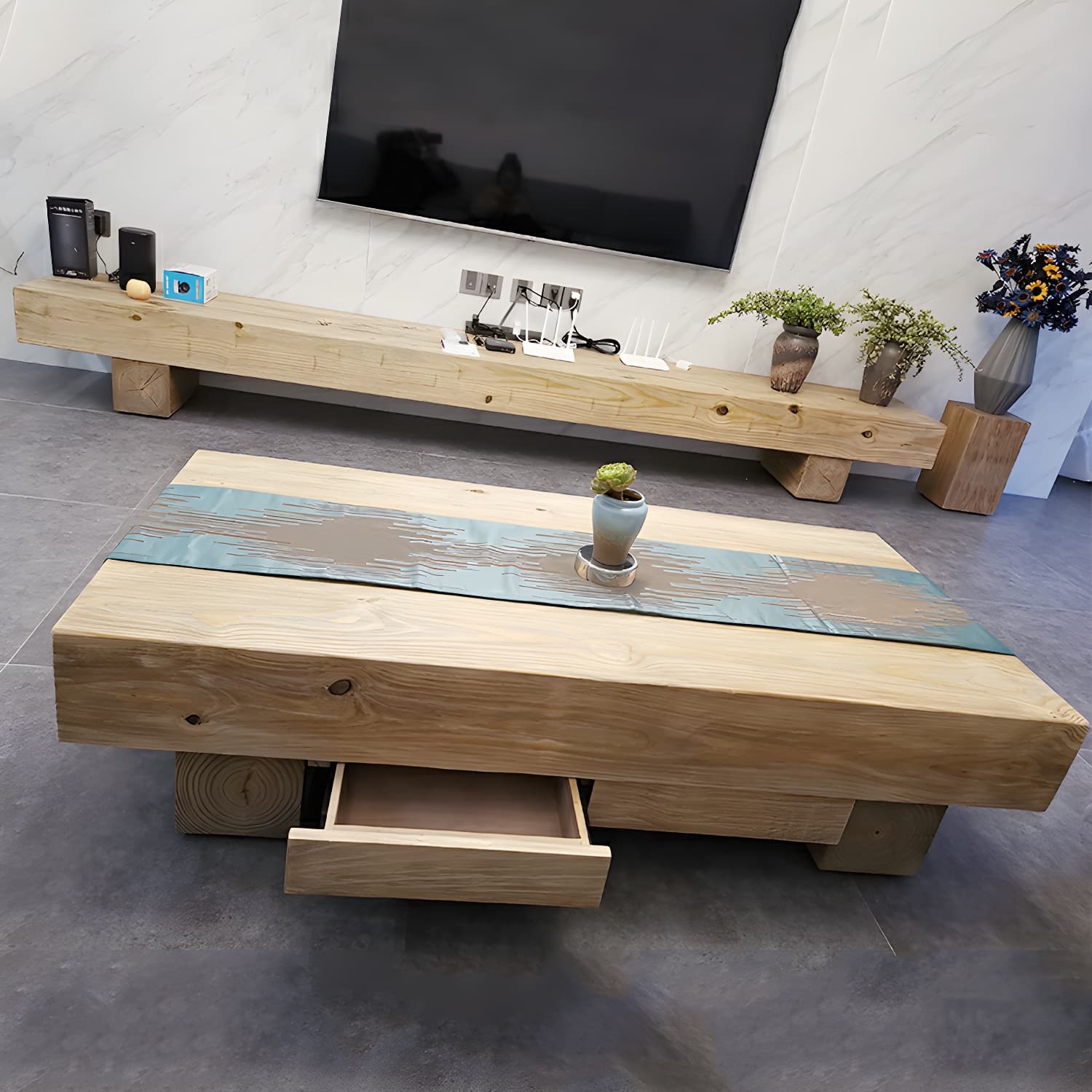 Scandinavian Natural TV Stand Console in Pine Wood - 15.7" H - image 15