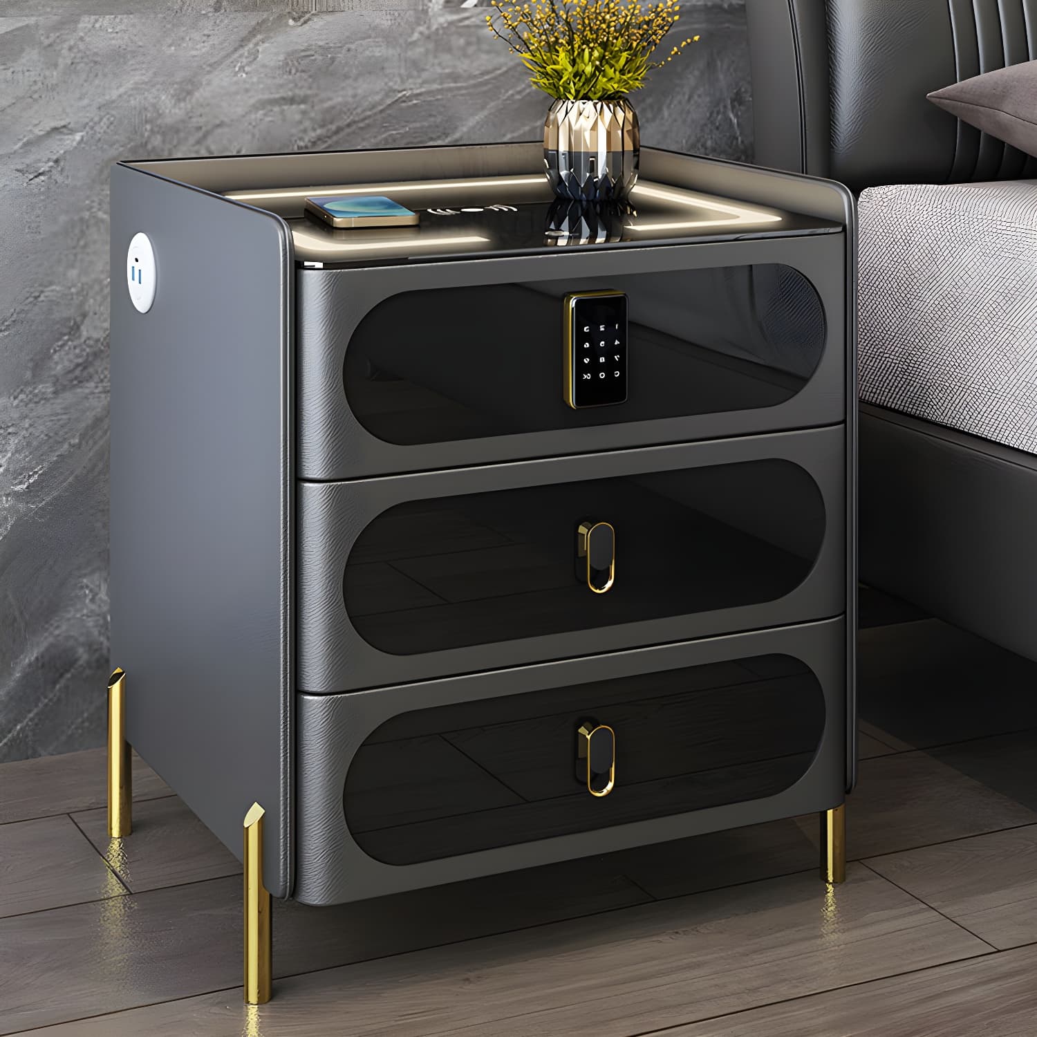 Ornate Bedside Cabinet Made from Solid Wood Shape in Rectangular for Bedroom - image 20