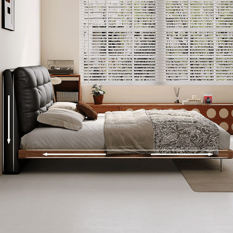 Solid Color Platform Bed with Natural Wood Frame and Button-tufted Design for Living Room - image 4