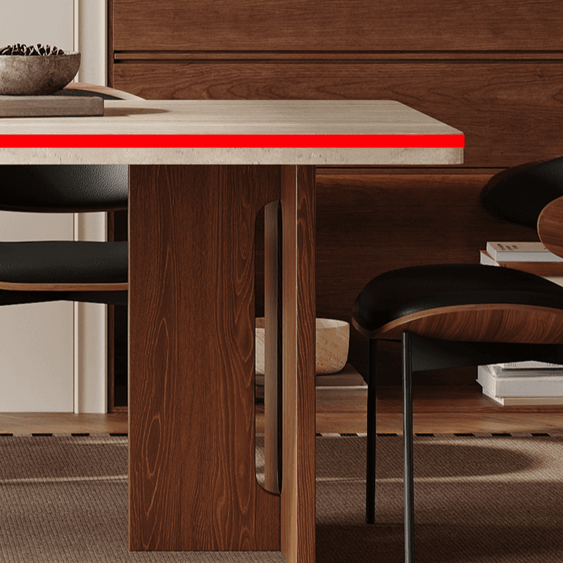 Minimalist Rectangular Slate Stone Dining Table Set with Two-sided Pedestal in Ivory - image 9