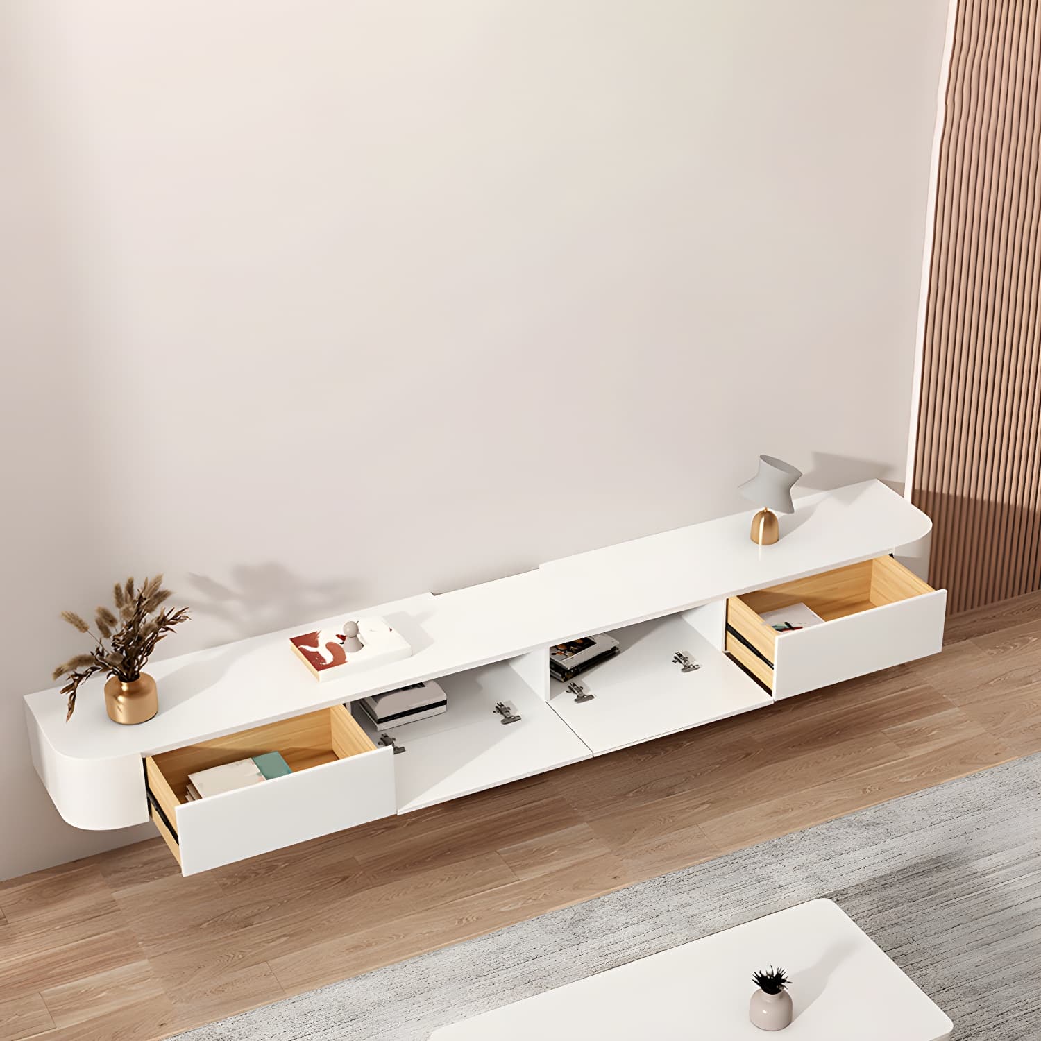 Contemporary Wall Mount TV Console with Wooden Drawer for Living Room - image 5