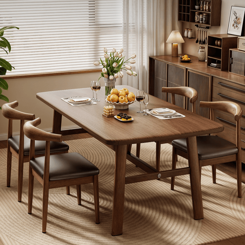 5 Pieces Chalk/Brown/Natural Dining Table Set with Wood Back Padded Chair and Natural Solid Wood Rectangular Dining Table for 4 - image 5