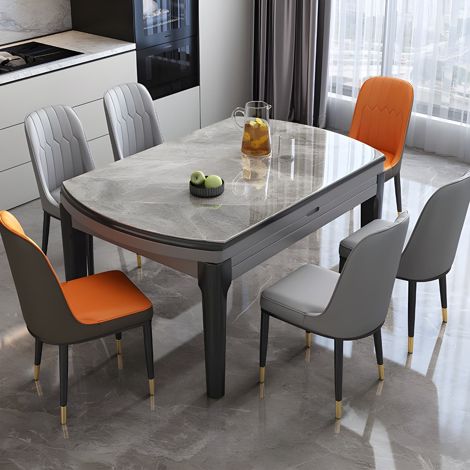 Sintered Stone Top Table 4 Legs Drop-Leaf Dining Table for Kitchen - image 4