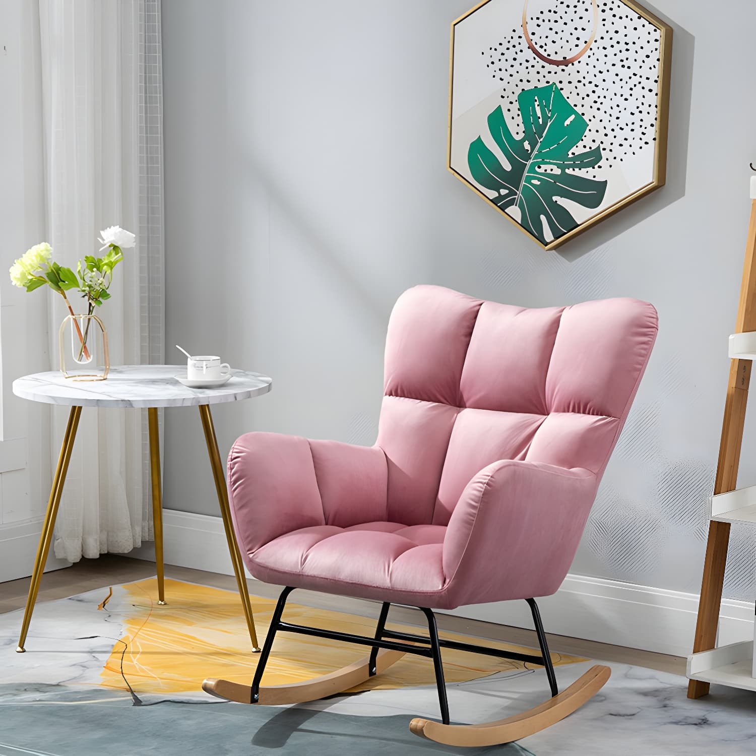 Modern Upholstered Rocking Chair Wingback Rocker Chair for Living Room - image 9