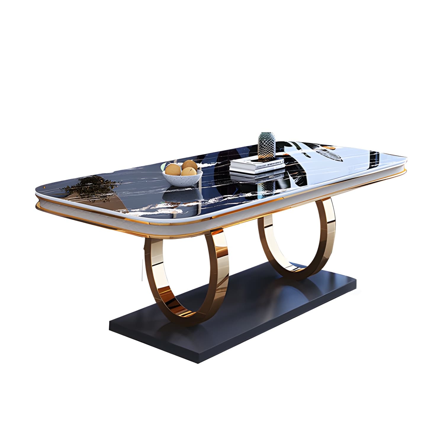 Stone Top Dining Table Traditional Luxury Table with Pedestal Base in Gold - image 5