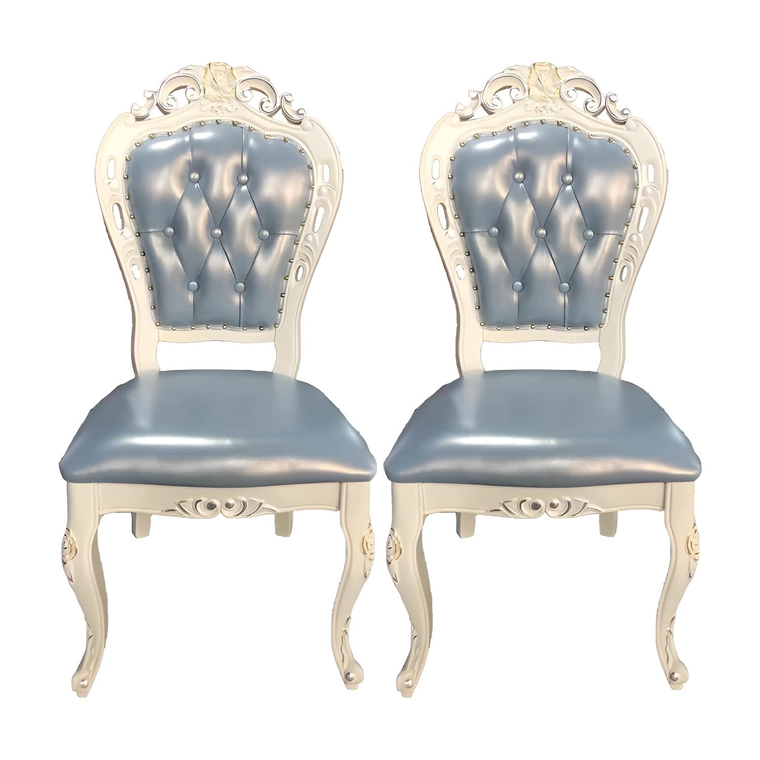 Victorian Rubberwood King Louis Back Chair Matte Finish Leather Dining Chair (Set of 2) - image 6