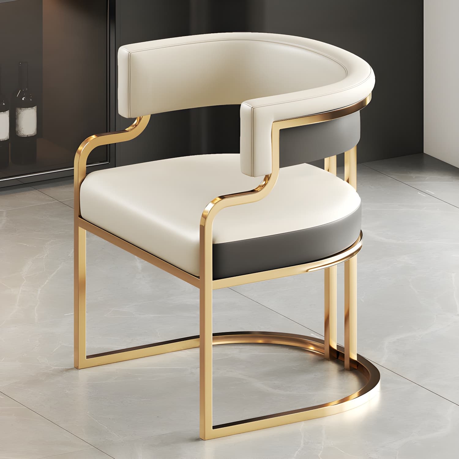 Upholstered Low-Back Arm Chair with Faux Leather and Brass/Gold Legs in Glam Style - image 4