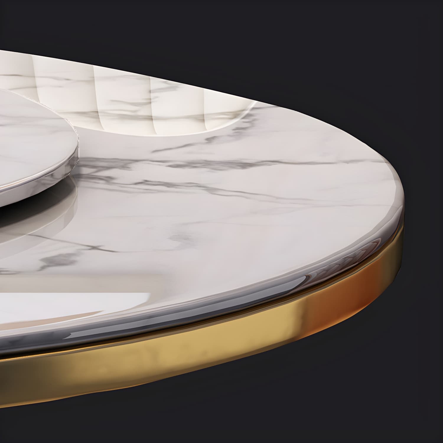 Glamorous Round Marble Dining Set with Gold Metal Pedestal Base and Upholstered White Chairs - image 3