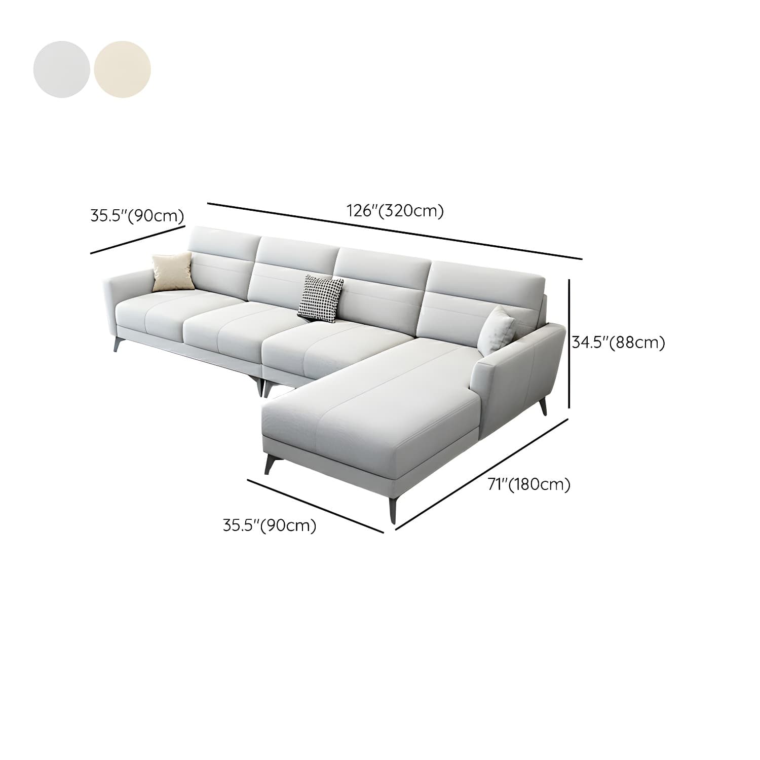 Modern L-Shape Stationary Sectional Sofa Chaise with Flared Arm Design - image 27
