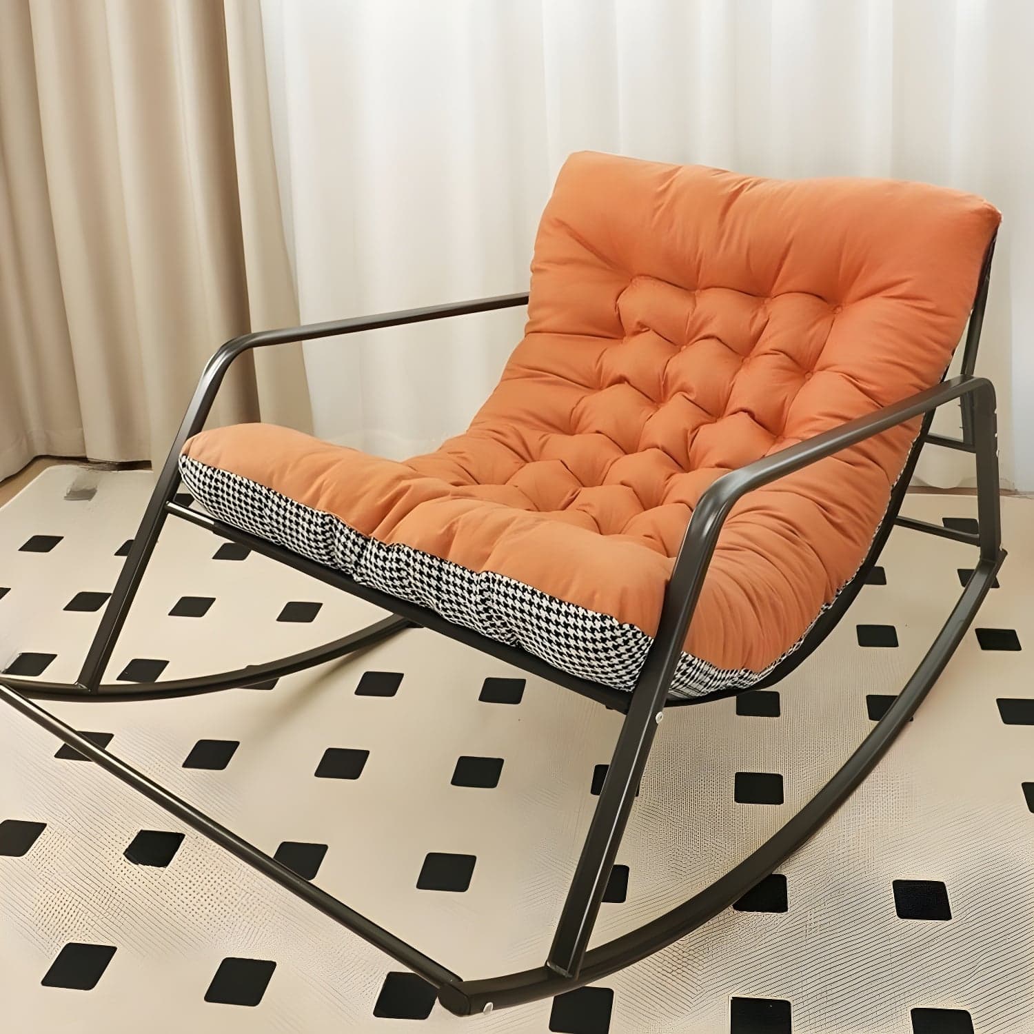 Modern Indoor Rocking Chair with Track Arms, Spindle Back and Metal Legs - image 7