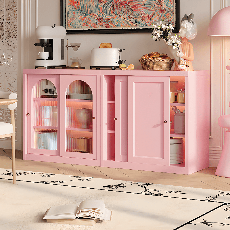 Simple Narrow Iron Countertop Sideboard with Cupboard, Glass Doors, and Changeable Shelf - image 9