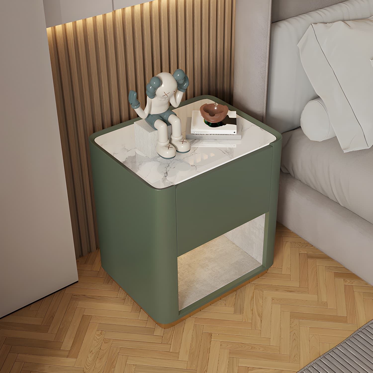 Modern Solid Wood and Slate Night Table Drawer Storage Bed Nightstand - image 7