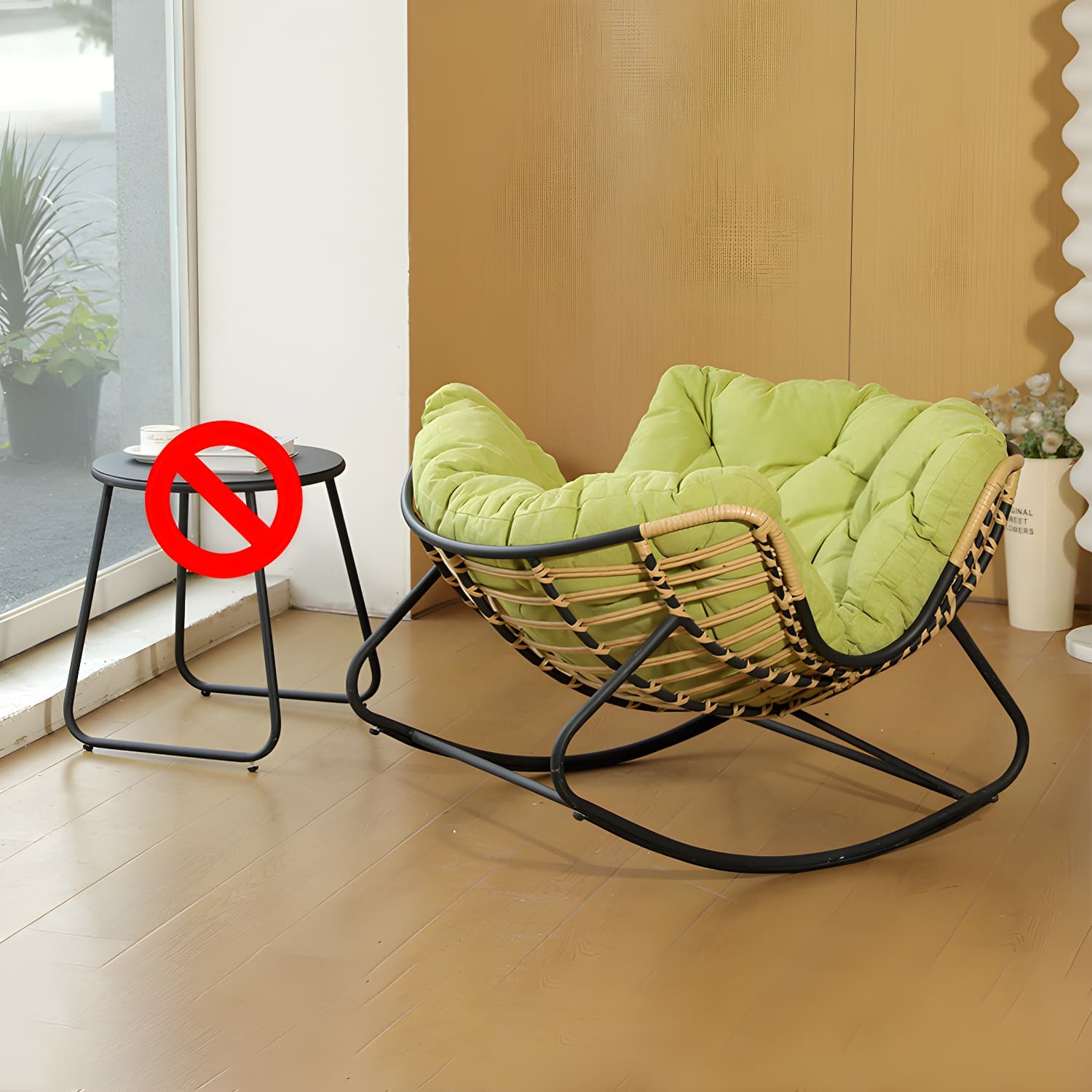 Modern Metal Upholstered Rocking Chair with Removable Back Cushion - Perfect Addition to Your Porch