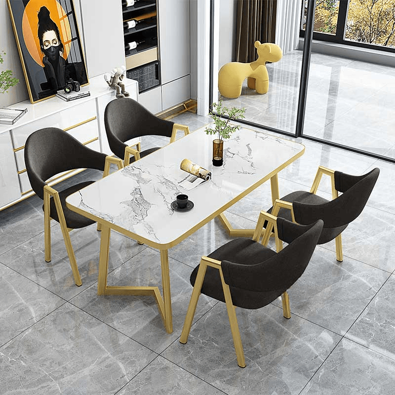 Luxurious Dining Table Set with Recycled Wood Top and Sleighing Base