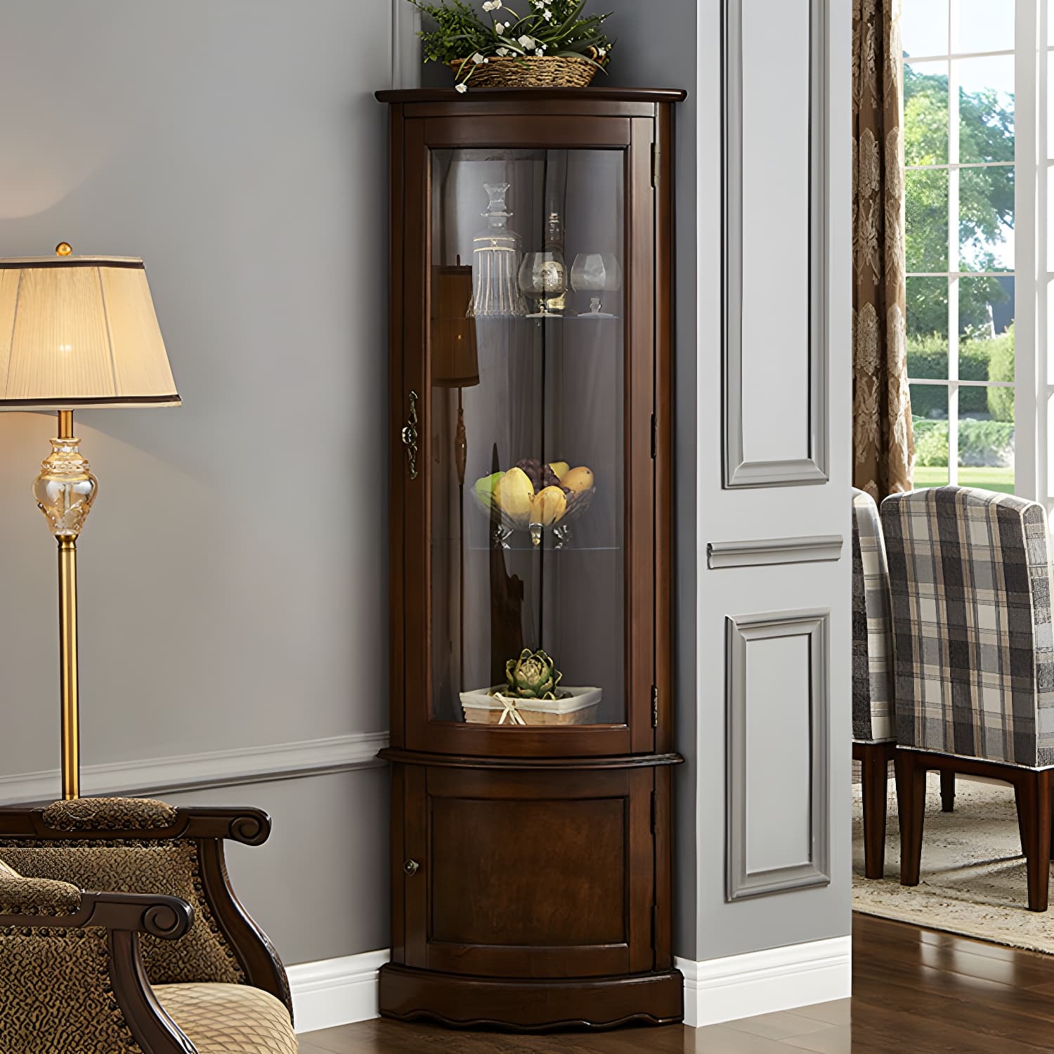 Glass Paned Solid Wood Corner Rustic Accent Cabinet with Doors - image 4