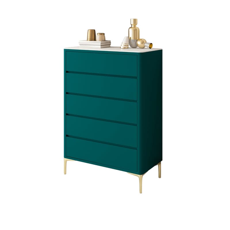 Glam Style Solid Wood Storage Chest with Stone Top and Soft-Close Drawers