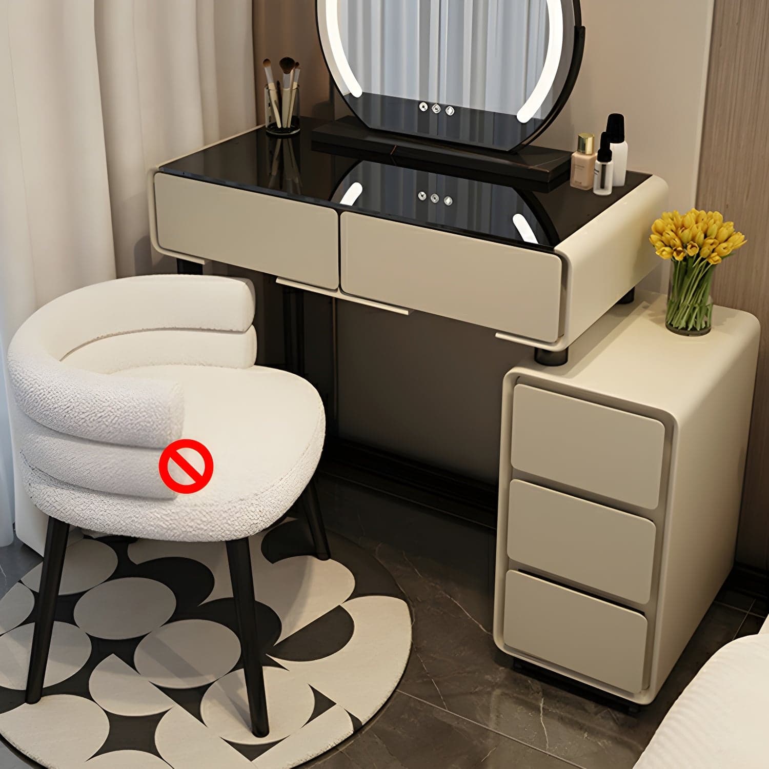 Solid Wood Stylish Makeup Vanity Set with Drawers in Modern Style