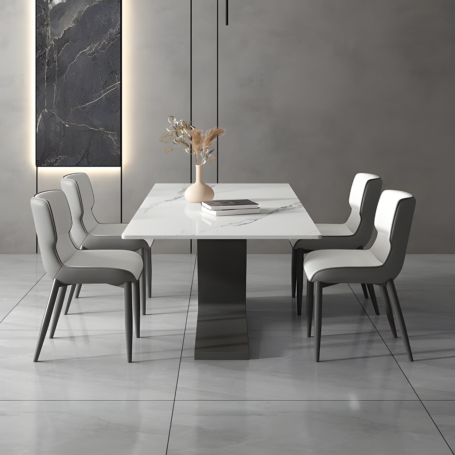 Modern White Stone Top Dinette Table Set 1/4/5/7 Pieces Dining Set with Padded Chairs - image 10