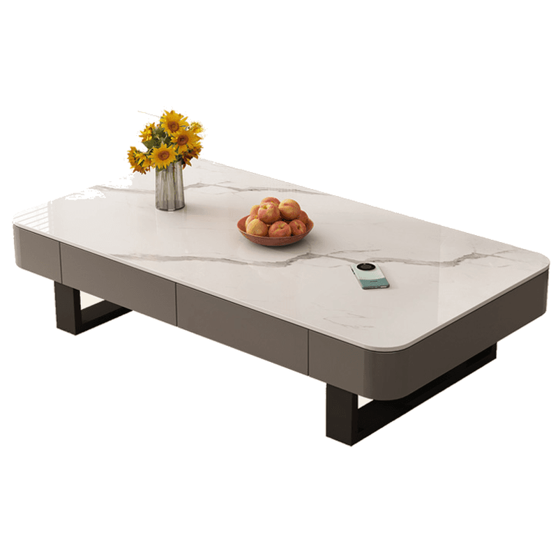 Funky Single Rock Side Table with Toboggan Base, Gray/White Square Top, and 1 Drawer - image 5