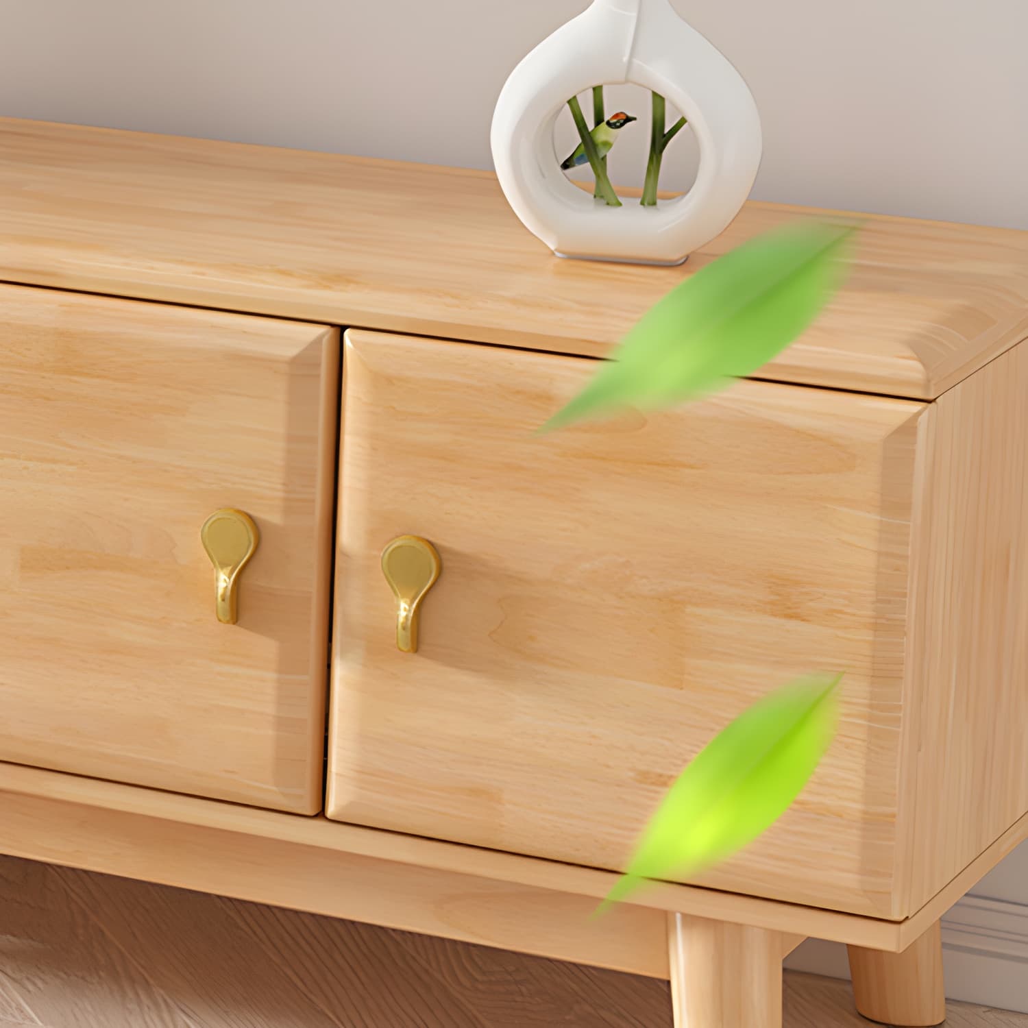 Scandinavian with Drawers Rubberwood with Cabinet TV Media Console - image 10
