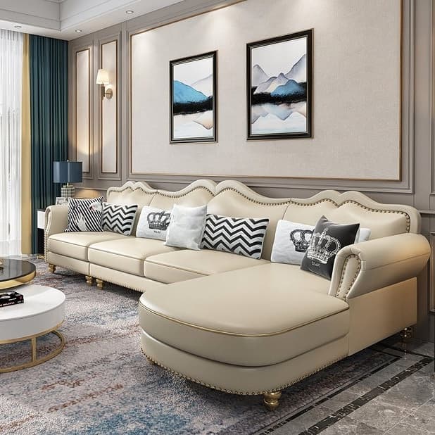 Glam Eco-Leather Flared Arm Sectional Sofa in Large Size with Nailhead Trim - image 10
