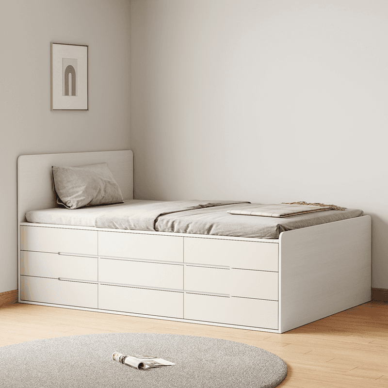 White Contemporary Solid Color Panel Bed with Lumber Slats for Bedroom