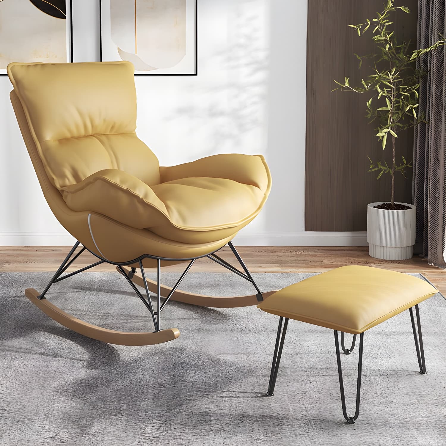 Contemporary Rocking Chair Cotton Upholstered Tufted Wing Chair Back Baby Rocking Chair - image 6
