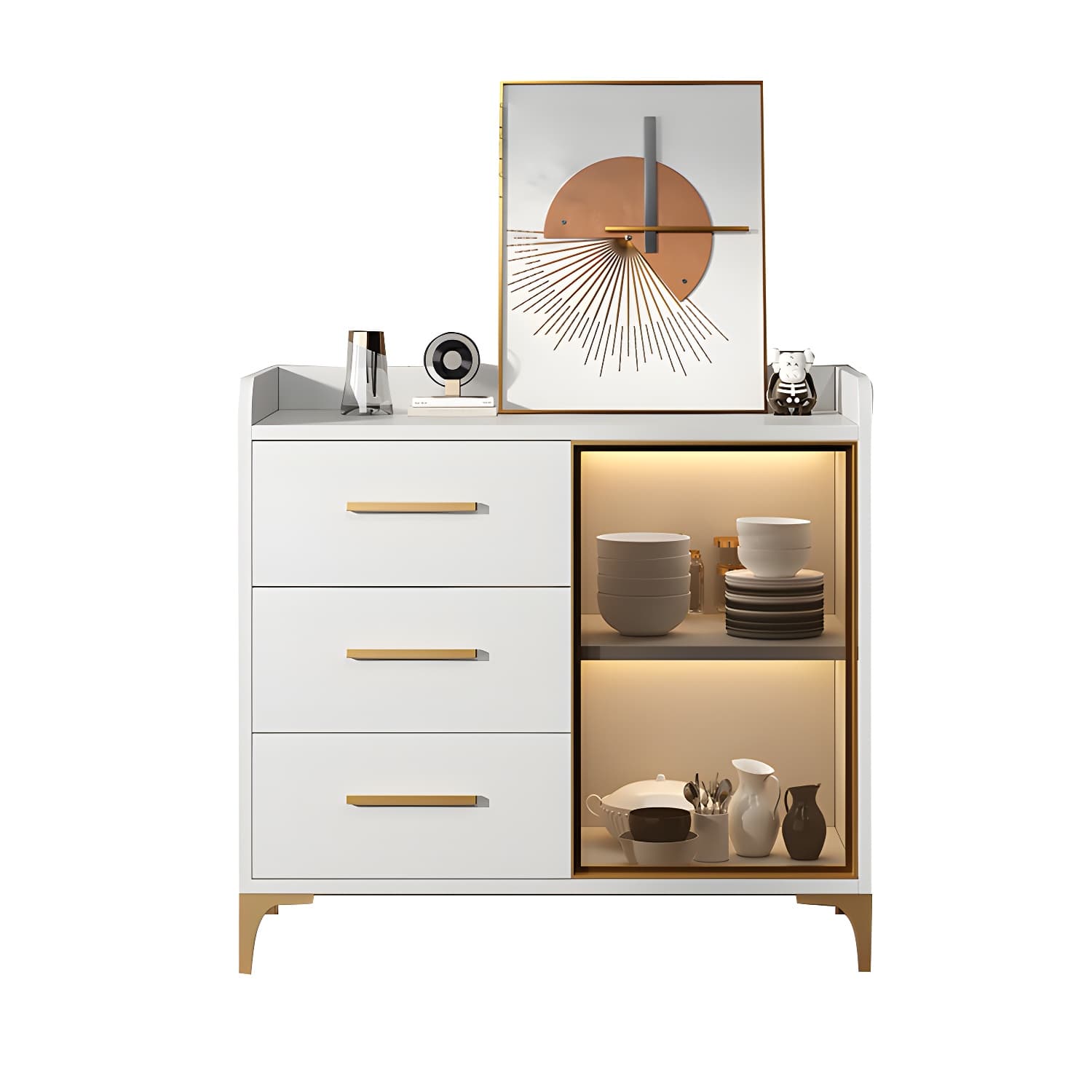 Glamorous Wood Buffet Sideboard with Glass Doors and Open Storage - image 9