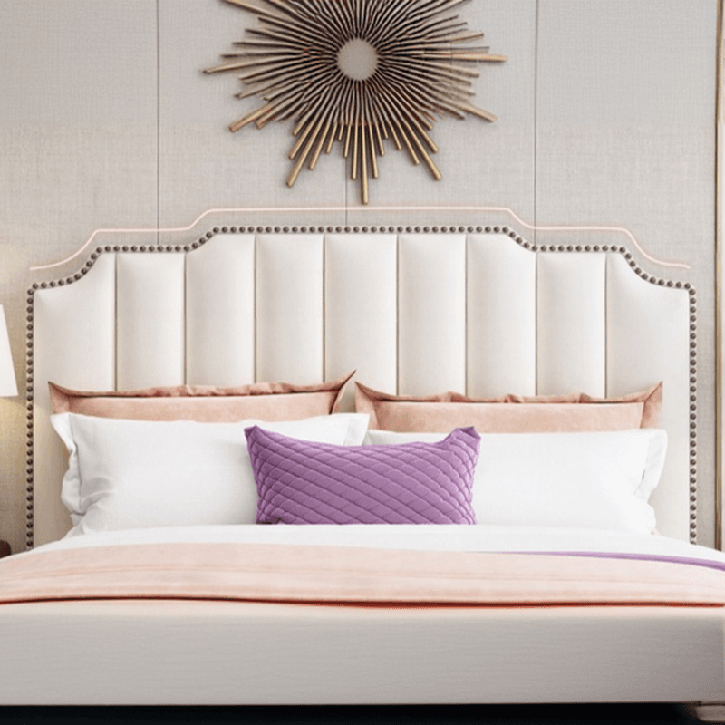 No Distressing Twin XL/Full/Queen Panel Headboard with Nailhead Border, Portman Shape, Sponge Fill, Wall Mounted, Low Height