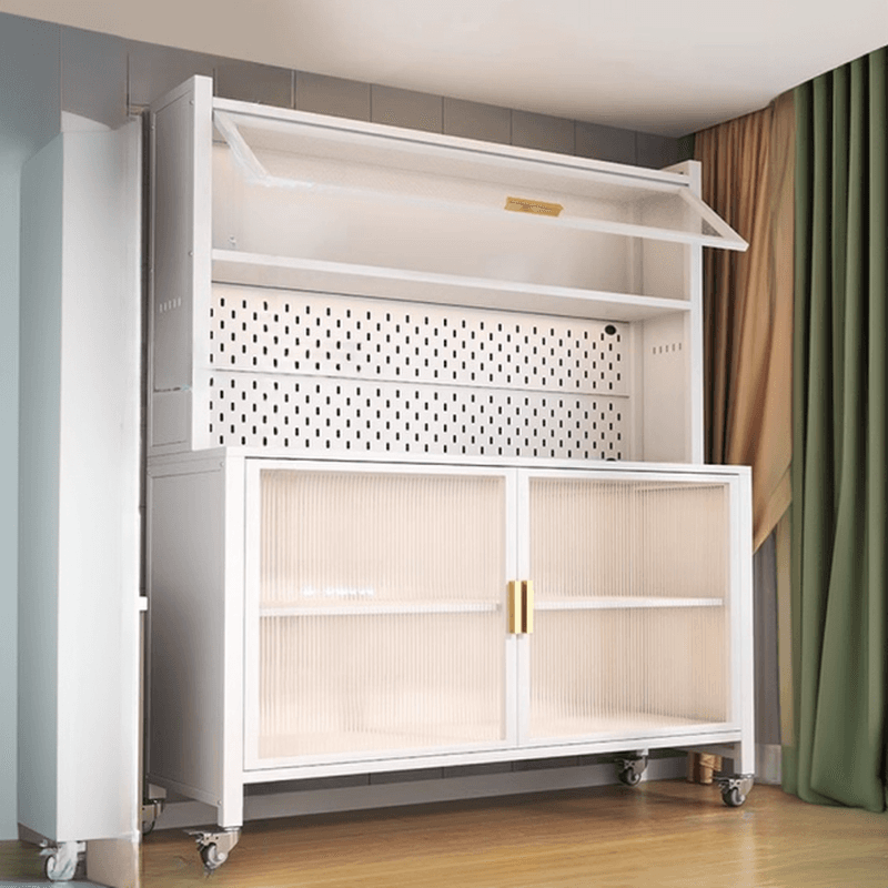 Narrow Steel Countertop Sideboard with Wheels, Cupboard, Changeable Shelf, and 3/4 Doors