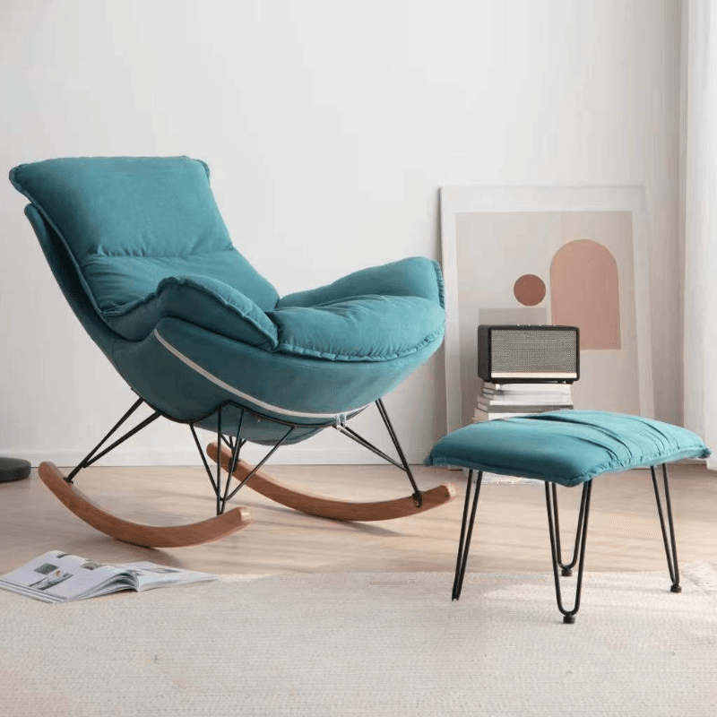 2-piece Stain Resistant Padded Rocking Accent Chair in Apricot Color with Footstool and Lumber Base in a Simple Style