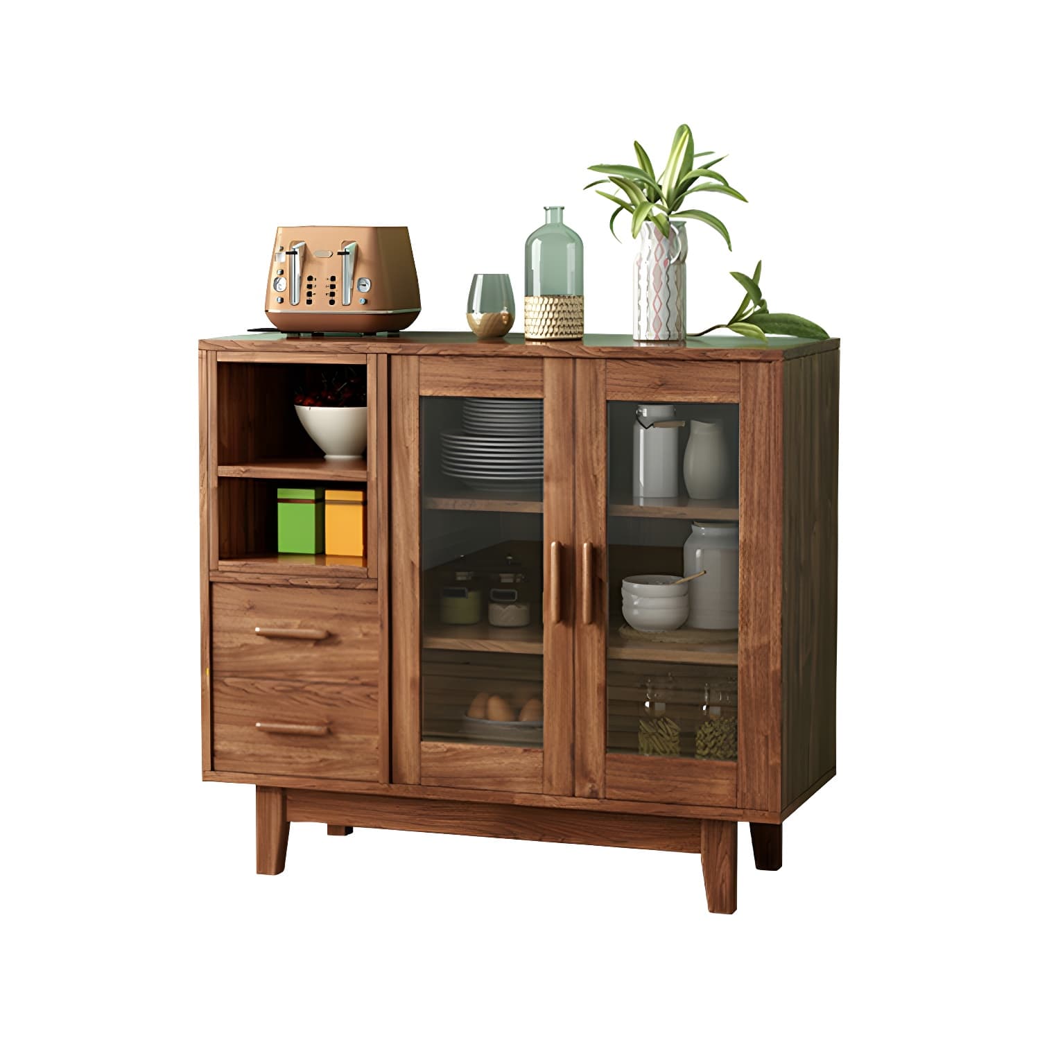 Modern Brown Wood Buffet Sideboard with Glass Doors and Drawers - image 12