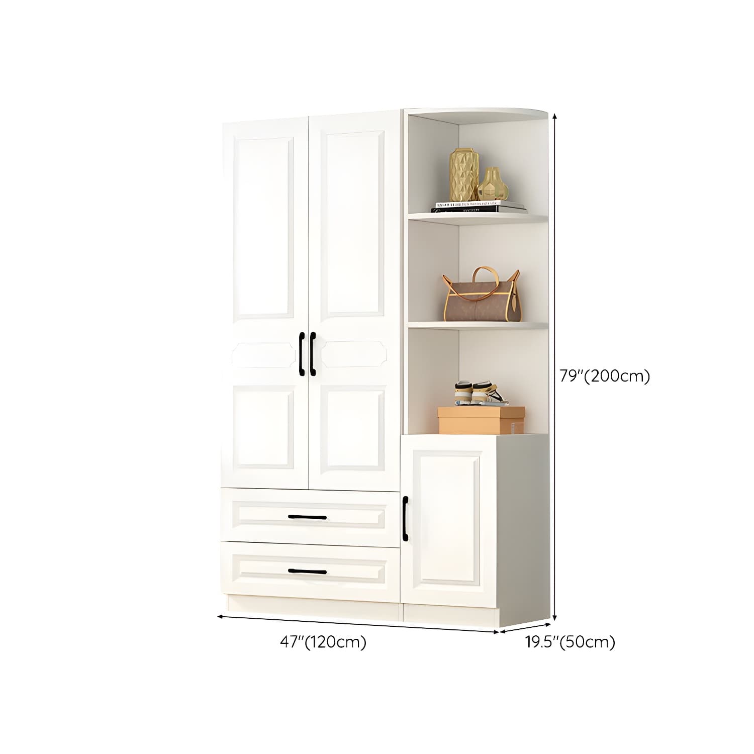White Modern Wood Wardrobe Armoire with Clothing Rod and Shelves - image 21