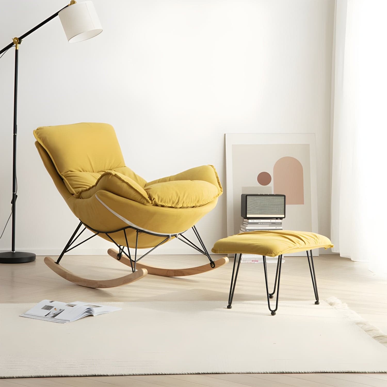 Modern Rocking Chair with Ottomans - Metal Frame, Removable Cushions, and Armless Design - image 8