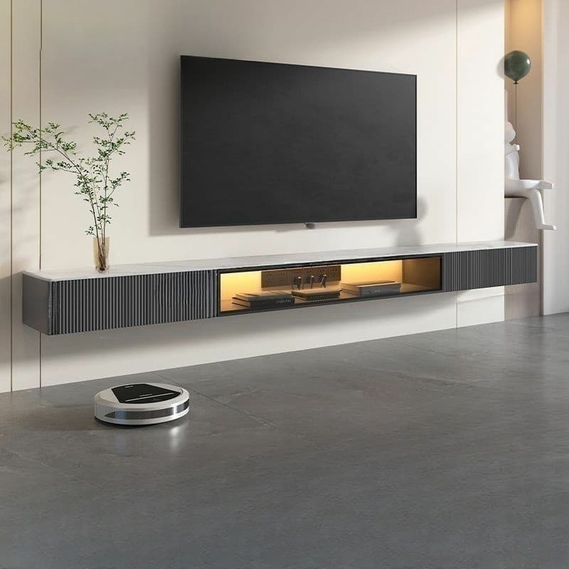 Modern Floating Stone TV Stand with 2 Drawers and 1 Cabinet