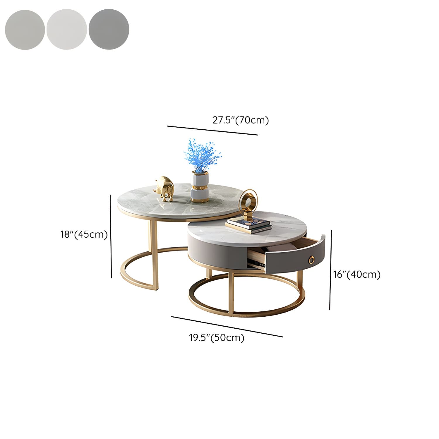 Slate Round Frame Coffee Table Modern Nesting Coffee Table Set with Drawer - image 23