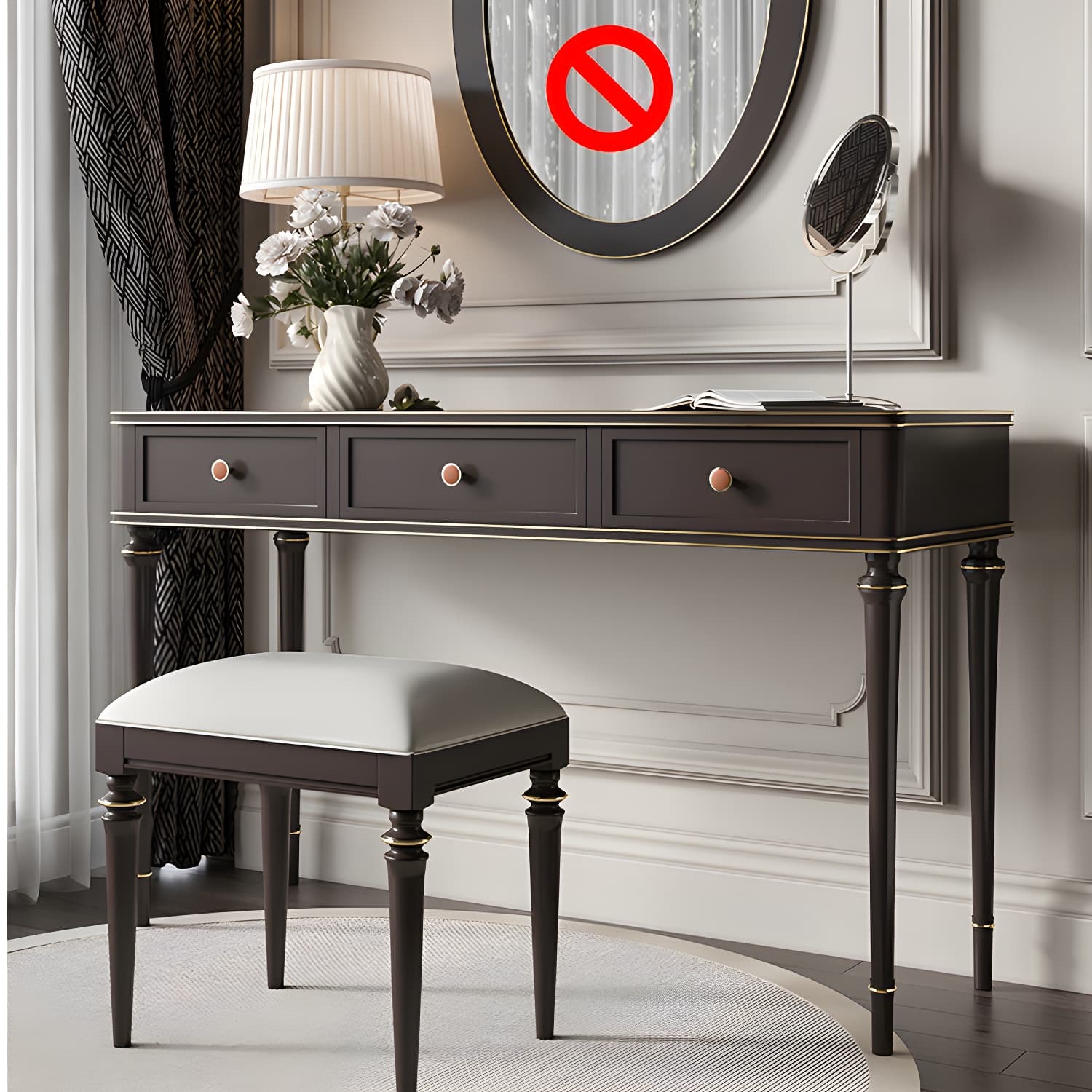 Mirror & 3 Drawers Makeup Vanity Dressing Table Solid Wood Dresser - image 11