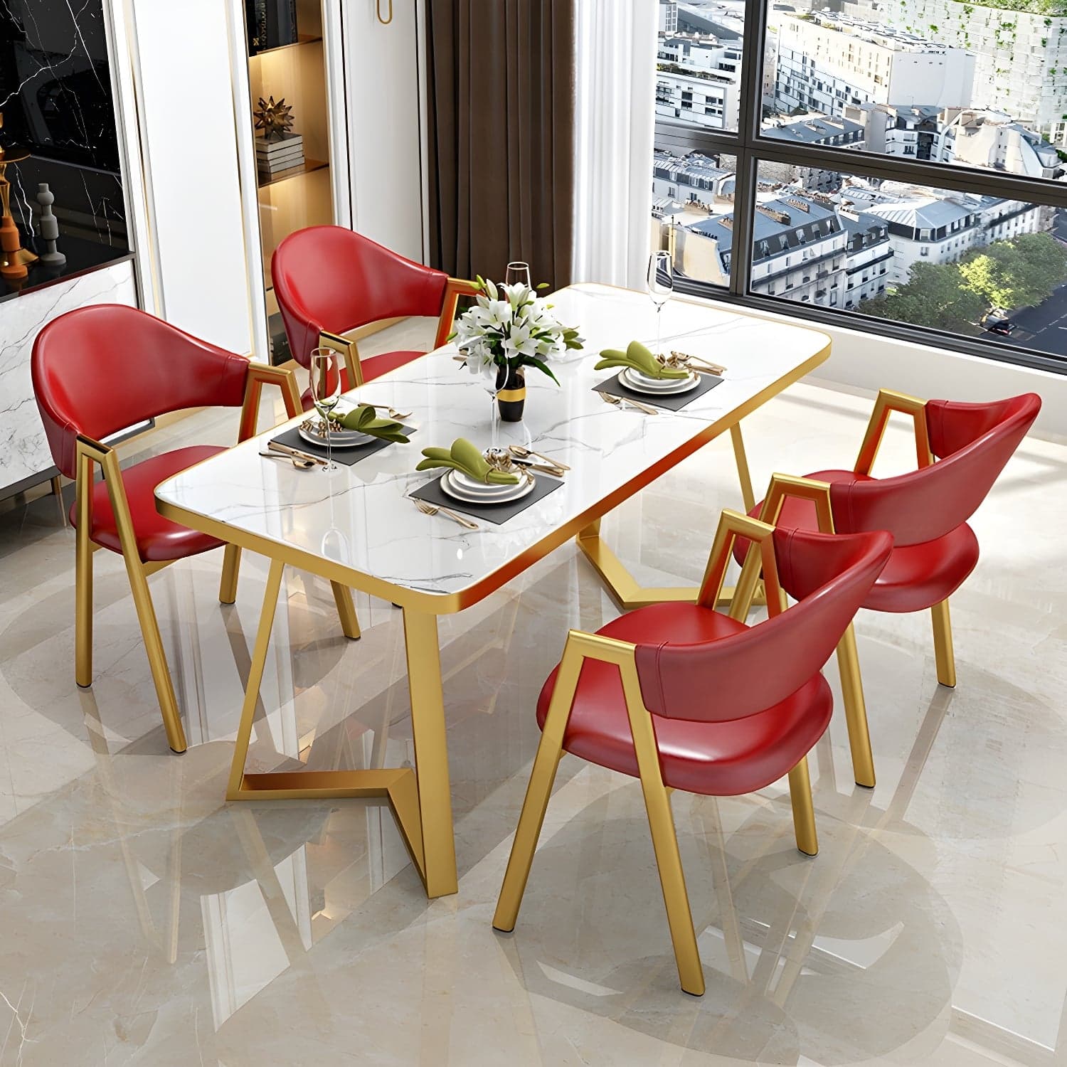 Glam White Wood Dining Set with Upholstered Chairs - 5 Piece Set - image 6