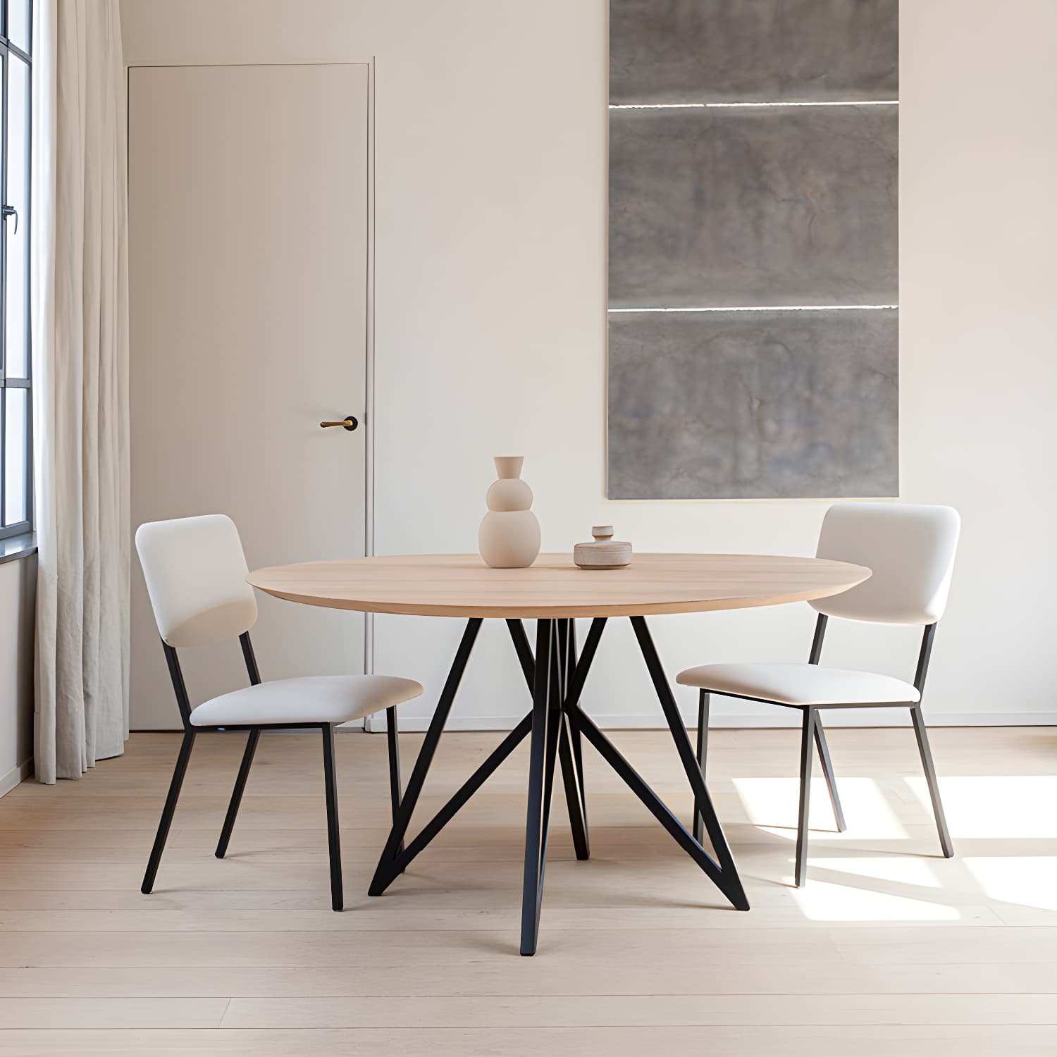 Metal Contemporary Round Dining Table Pine Wood Top Table for Dining Room - image 5
