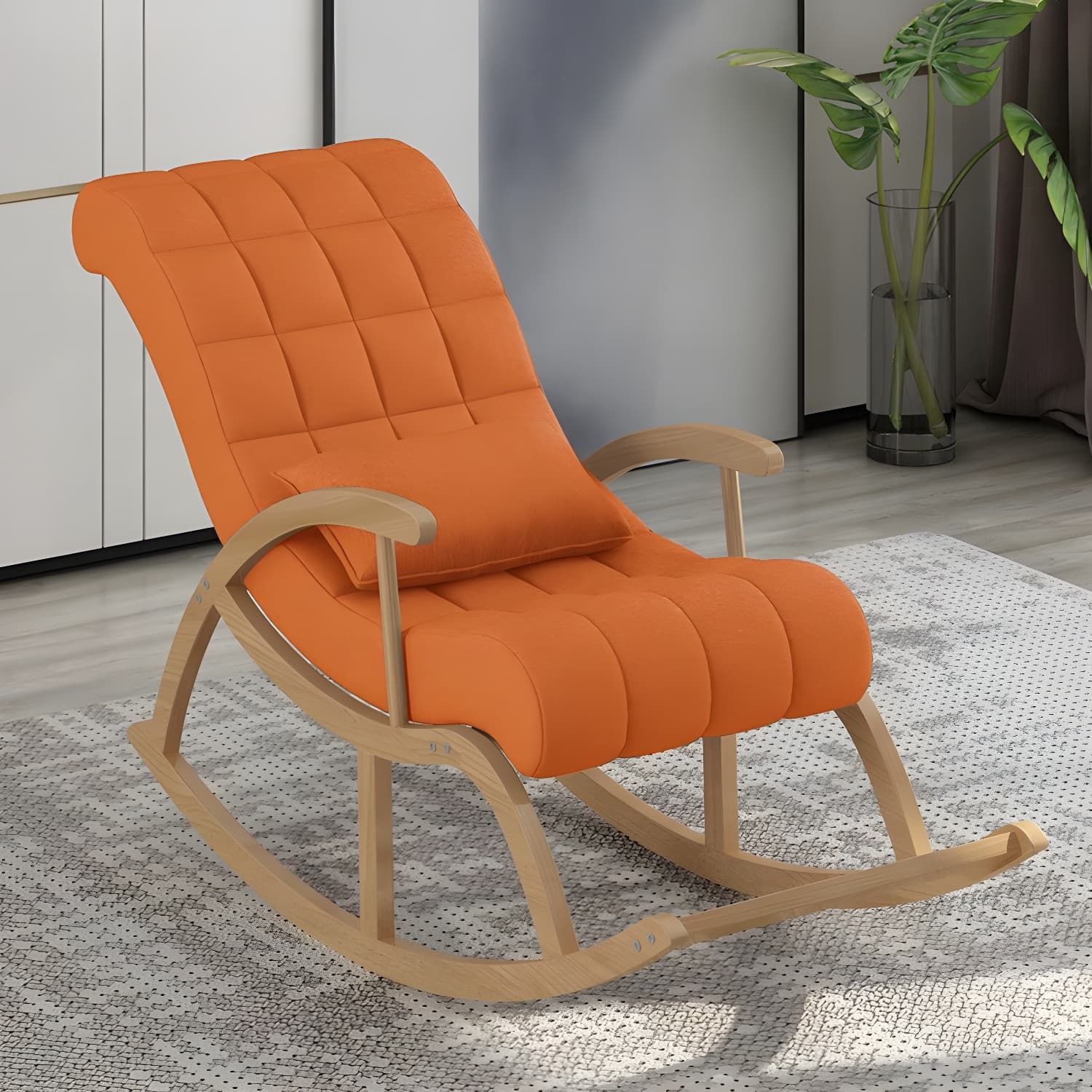 Stylish Contemporary Fabric Rocking Chair with Natural Wood Legs - image 8