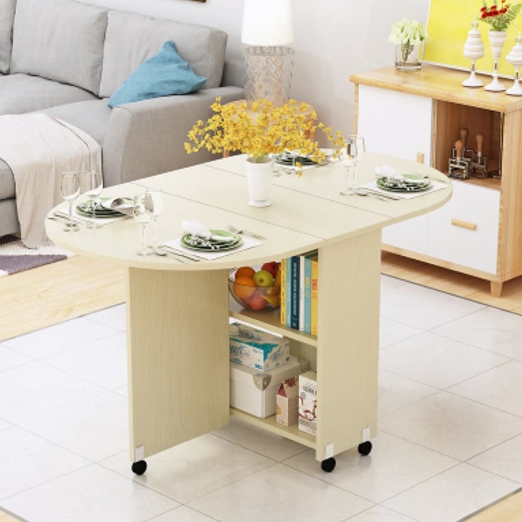 Solid Wood Mid-Century Modern Table Oval Solid Wood Top Table with Drop Leaf - image 9